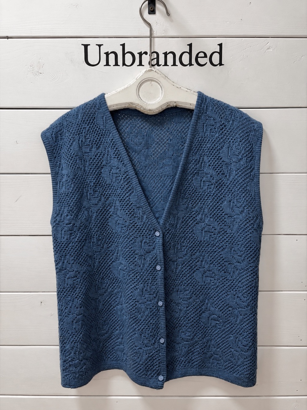 Unbranded Blue Open Knit Button Vest – Estimated Size L/XL